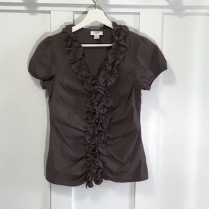 Loft short sleeved ruffled top plum
